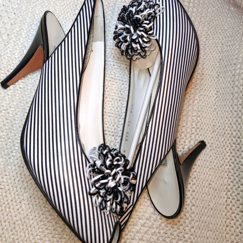 Bally Made in Italy black and white peep toe heels size 8.5